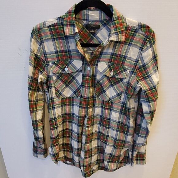 J. CREW Plaid Boyfriend Shirt - Size 0 - Picture 1 of 5
